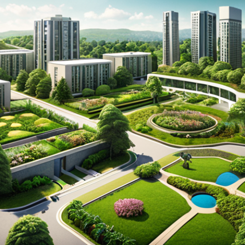 Home 6 **A garden city concept illustration:** Lush green spaces integrated within a city, connecting urban areas with rural landscapes, showcasing Ebenezer Howard's vision. Focus on healthy environment and aesthetic appeal.