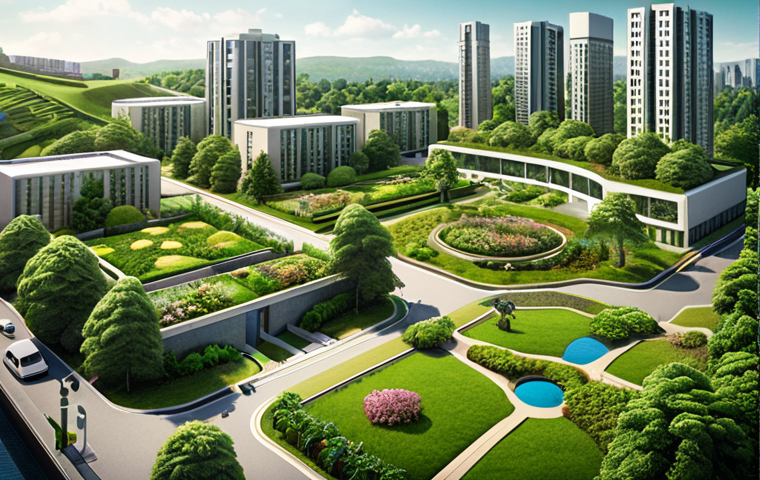 **A garden city concept illustration:** Lush green spaces integrated within a city, connecting urban areas with rural landscapes, showcasing Ebenezer Howard's vision. Focus on healthy environment and aesthetic appeal.