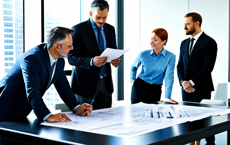 도시계획 업무에서의 창의적 문제 해결법 - **Prompt:** A professional businesswoman in a modest business suit, sitting at a desk in a modern of...
