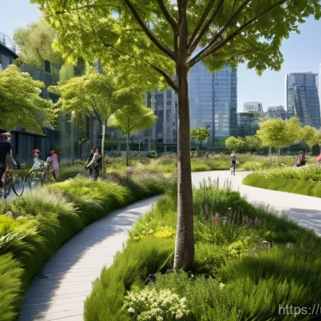 도시계획 전문가 인터뷰 - **Sustainable Urban Oasis:**
"A wide-angle, highly detailed shot of a vibrant, futuristic urban ...