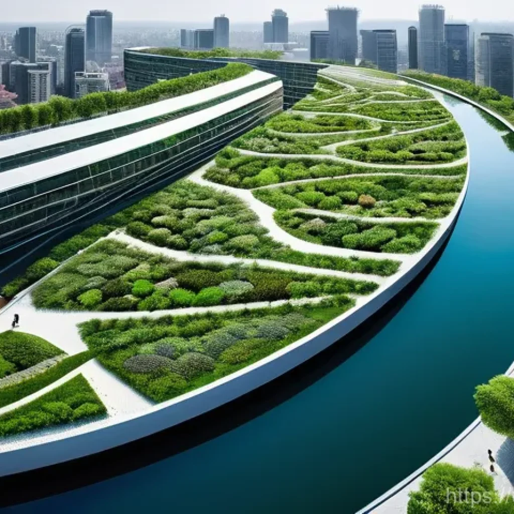 도시계획 전문가 커리어 발전 방향 - A sustainable urban oasis.**
A wide-angle, bright, and inviting aerial shot of a futuristic city whe...