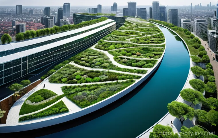 도시계획 전문가 커리어 발전 방향 - A sustainable urban oasis.**
A wide-angle, bright, and inviting aerial shot of a futuristic city whe...