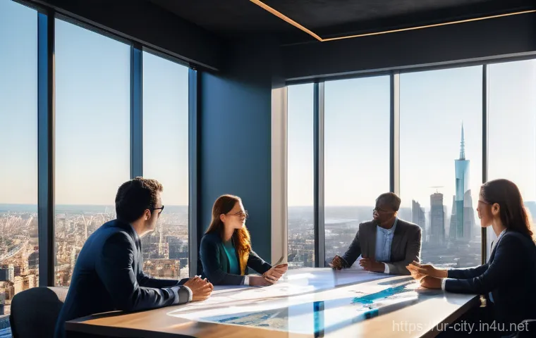 도시계획 업무에서의 팀워크 중요성 - **Prompt 1: Collaborative Urban Planning Team**
"A diverse group of urban planners, architects, ...