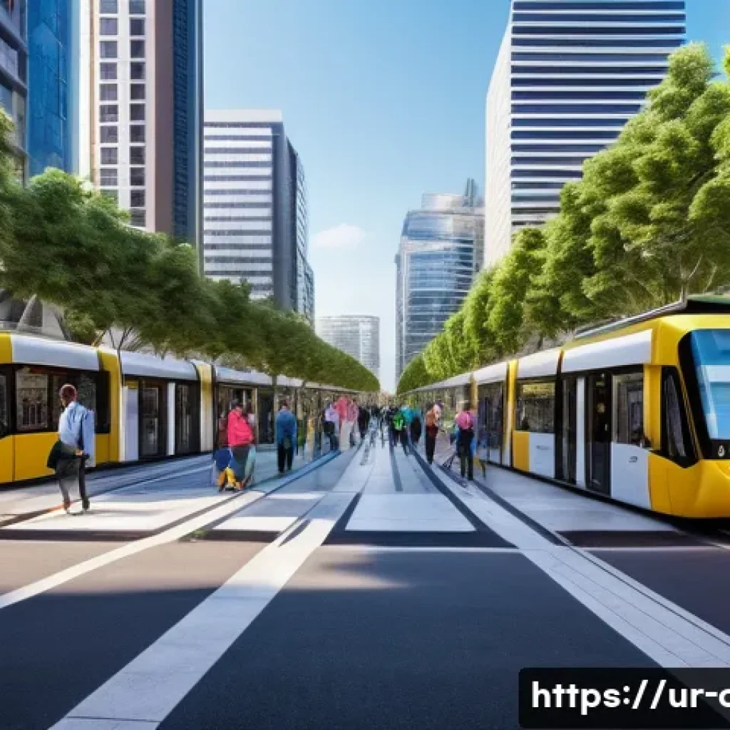 도시계획 관련 업무에서의 협업 사례 - **Prompt:** A bustling, vibrant smart city square during the day, showcasing a diverse group of peop...