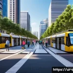 도시계획 관련 업무에서의 협업 사례 - **Prompt:** A bustling, vibrant smart city square during the day, showcasing a diverse group of peop...